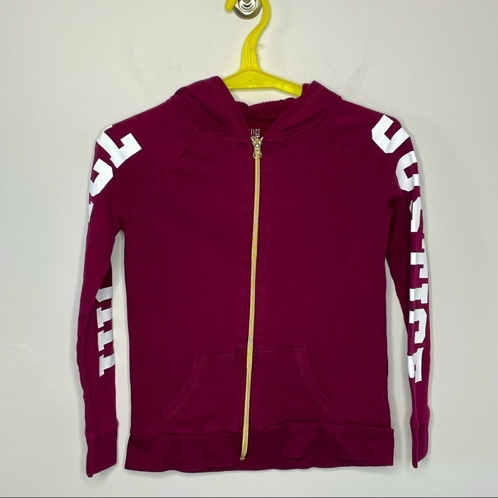Justice Girls Zip Hoodie- Maroon and White